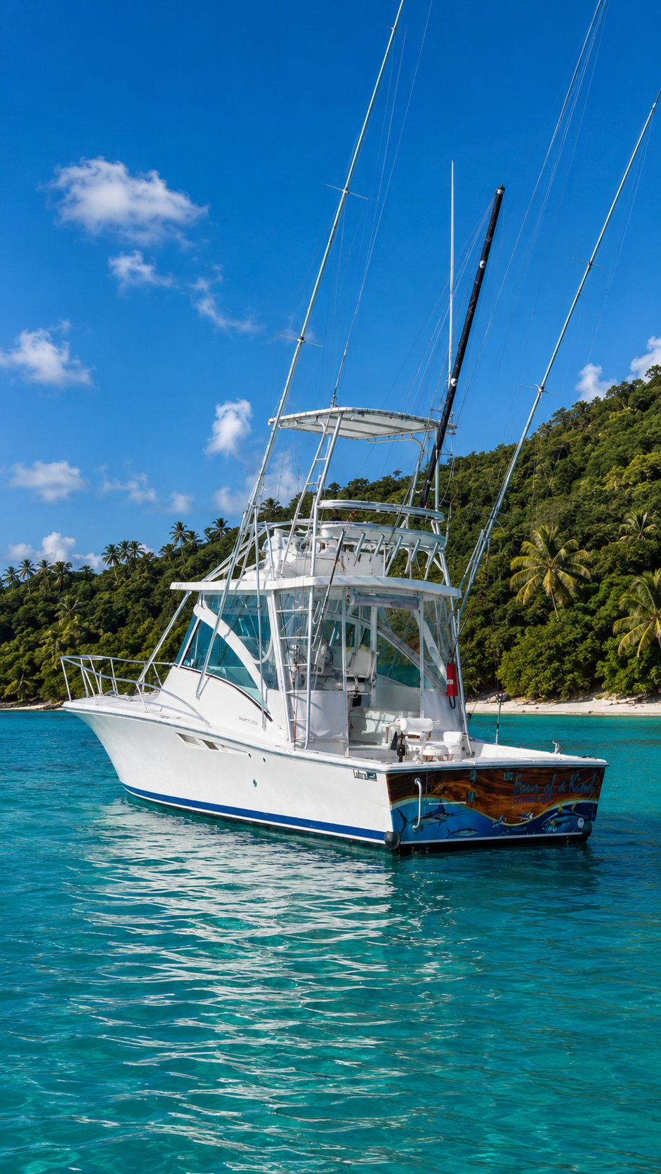 Oceanus Experience fishing boat on clear turquoise water off St Vincent